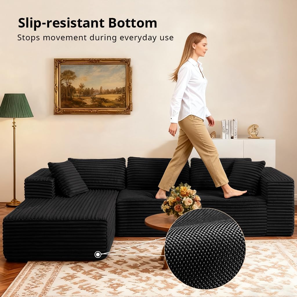 COMHOMA 105'Modular Sectional Sofa with Deep Seat,Cloud Upholstered L-Shape Couch Wide Arms Corduroy Fabric High-Density Foam Chaise Lounge for Living Room No Assembly Required
