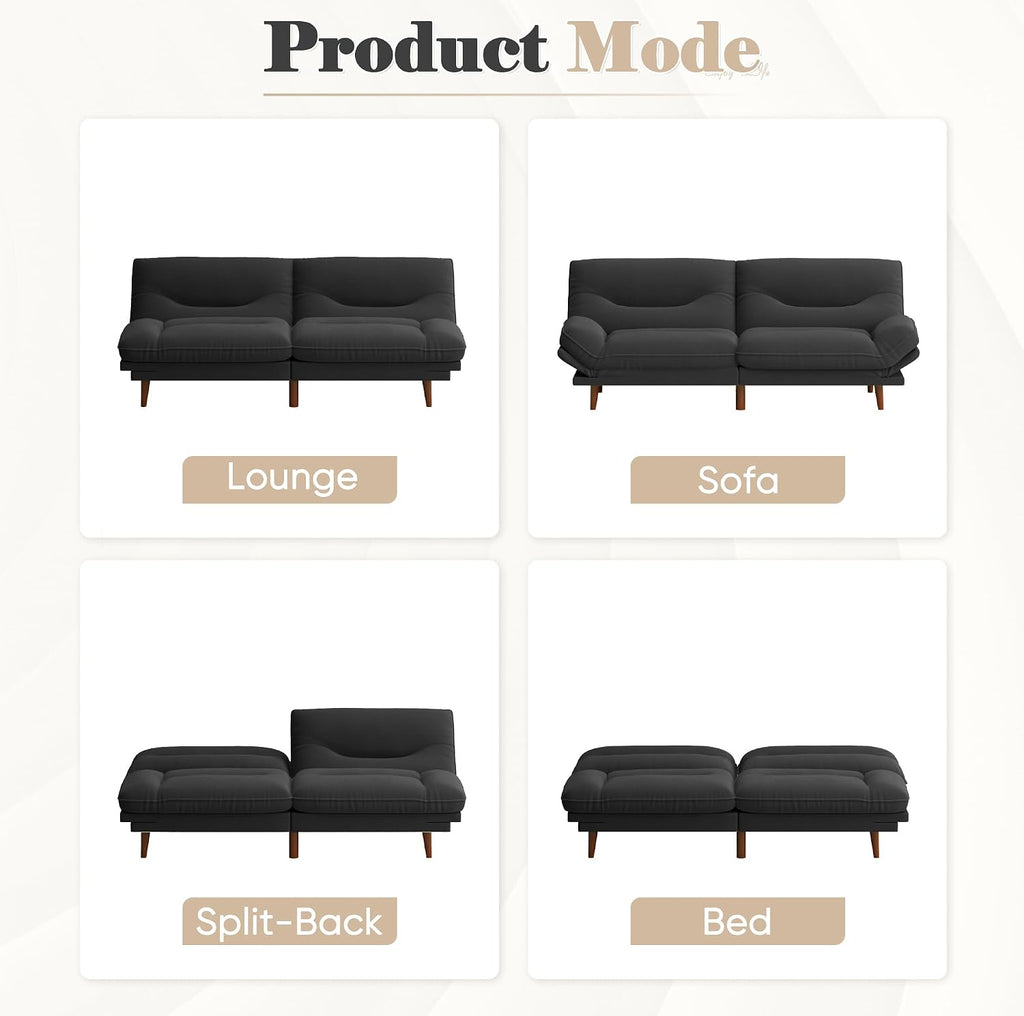 Homall Futon Sofa Bed, Modern Loveseat Futon Couch with Adjustable Backrest and Armrests, Sleeper Sofa Bed with Wood Frame for Living Room, Office, Apartment (Fabric, Black)