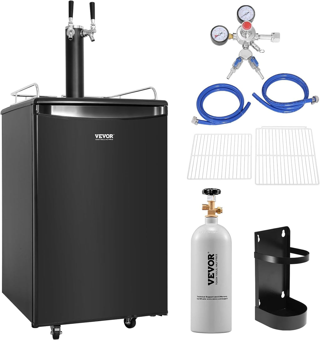 VEVOR Beer Kegerator, Dual Tap Commercial Draft Beer Dispenser for D system, Full Size Keg Refrigerator with 5lbs CO2 Tank, Hold 2 Sixth / 2 Ball lock keg, Black