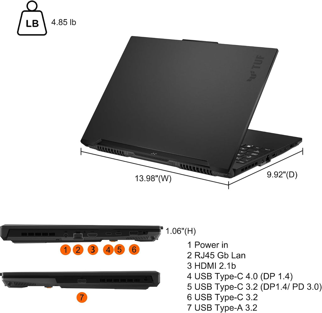 ASUS TUF Gaming A16 Laptop 16' WUXGA 165Hz 100% sRGB AMD 8-core Ryzen 7 7735HS 16GB DDR5 1TB SSD Radeon RX 7700S (>RTX4060) Backlit USB4 AI Noise Cancelation Win11Pro w/ICP Accessory