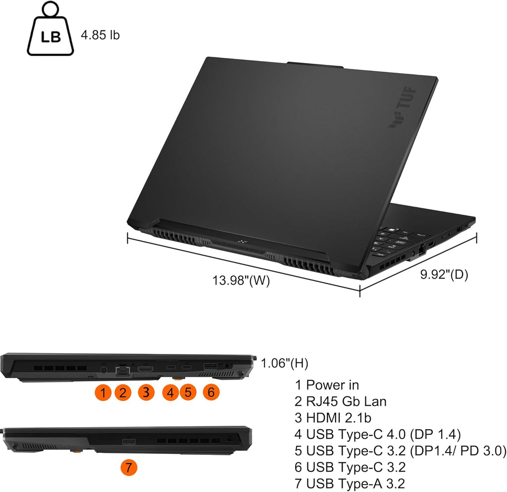 ASUS TUF Gaming A16 Laptop 16' WUXGA 165Hz 100% sRGB AMD 8-core Ryzen 7 7735HS 32GB DDR5 2TB SSD Radeon RX 7700S (>RTX4060) Backlit USB4 AI Noise Cancelation Win11Pro w/ICP Accessory