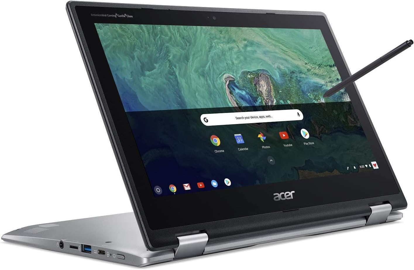 acer Chromebook Spin 11 Convertible Laptop, Intel Celeron N3350, 11.6' HD Touch Display, 4GB DDR4, 32GB eMMC, 802.11ac WiFi, Wacom EMR Pen, Sleeve, CP311-1HN-C2DV, Silver