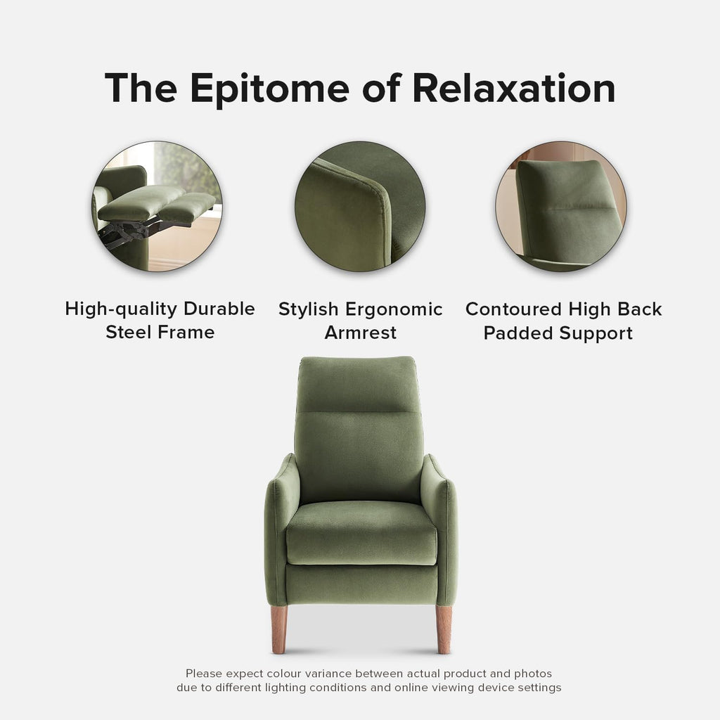 mopio Arthur Recliner Chair with 3 Positions, Accent Armchair, Mid Century Modern Reading Chair, High Back Padded Support Comfy Sleeper Armchair (Olive Green Velvet)