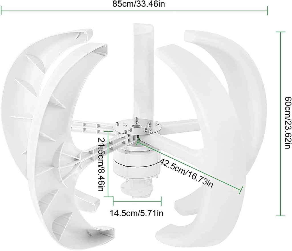 400W 600W 800W 1000W 1200W Wind Solar Hybrid System 5 Blades Controller Lantern Vertical Axis Wind Turbine Generator Motor Kit for Home Windmill Use,12V-400W
