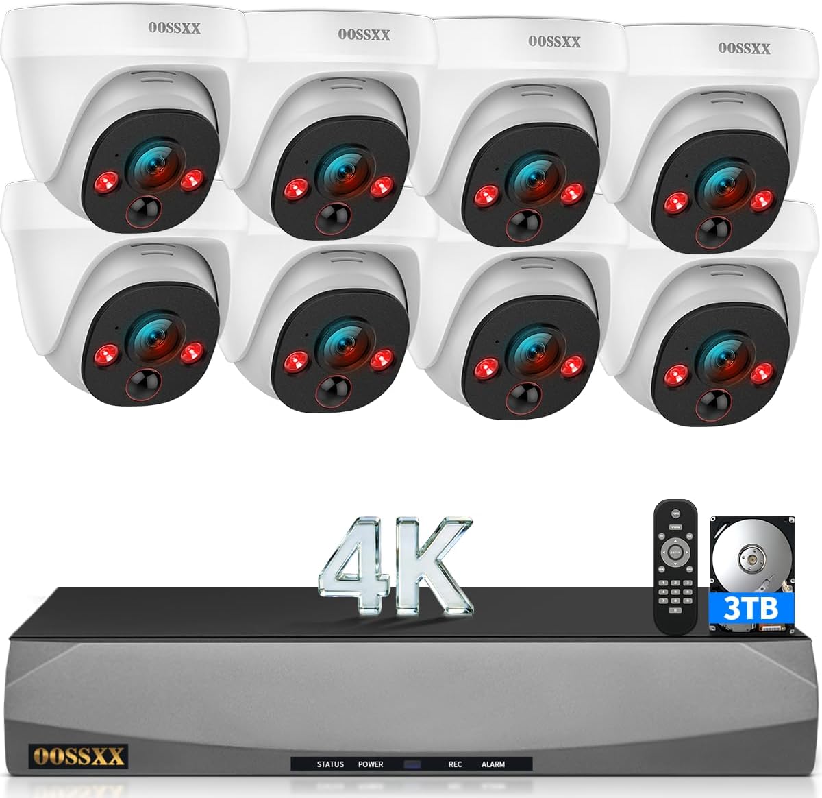 (2026 New) 4K PoE Security Camera System, 8CH NVR/ 3TB HDD, 8pcs Wired Dome Cameras, 130° Wide Angle, PIR Motion Detection, 2-Way Audio, Remote Control, No Monthly Fee App
