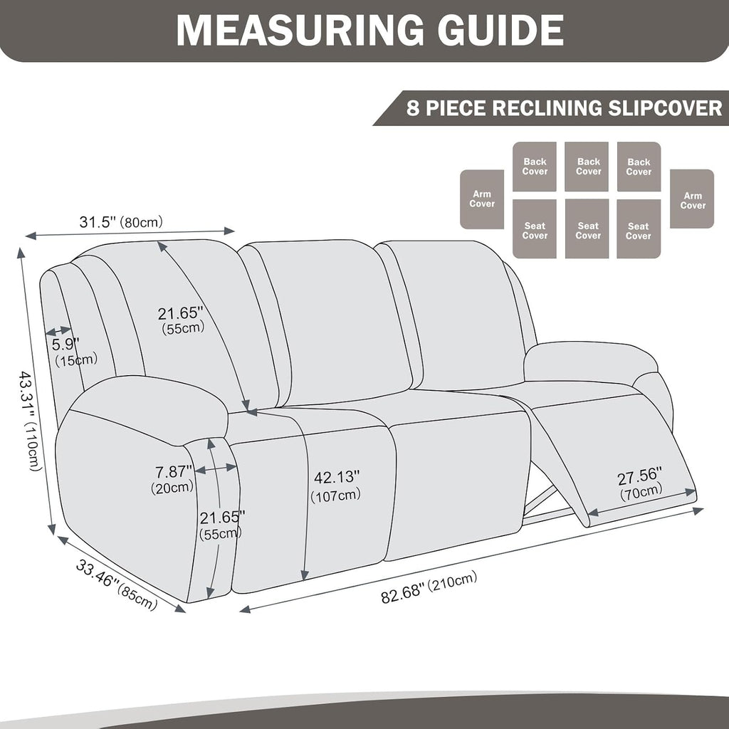 vctops 8 Pieces Waterproof Faux PU Leather Recliner Sofa Covers Stretch Soft 3 Seats Couch Cover Anti-Slip Sofa Slipcover Furniture Protector with Elastic Bottom for Kids Pet(Grey Brown,3 Seat)