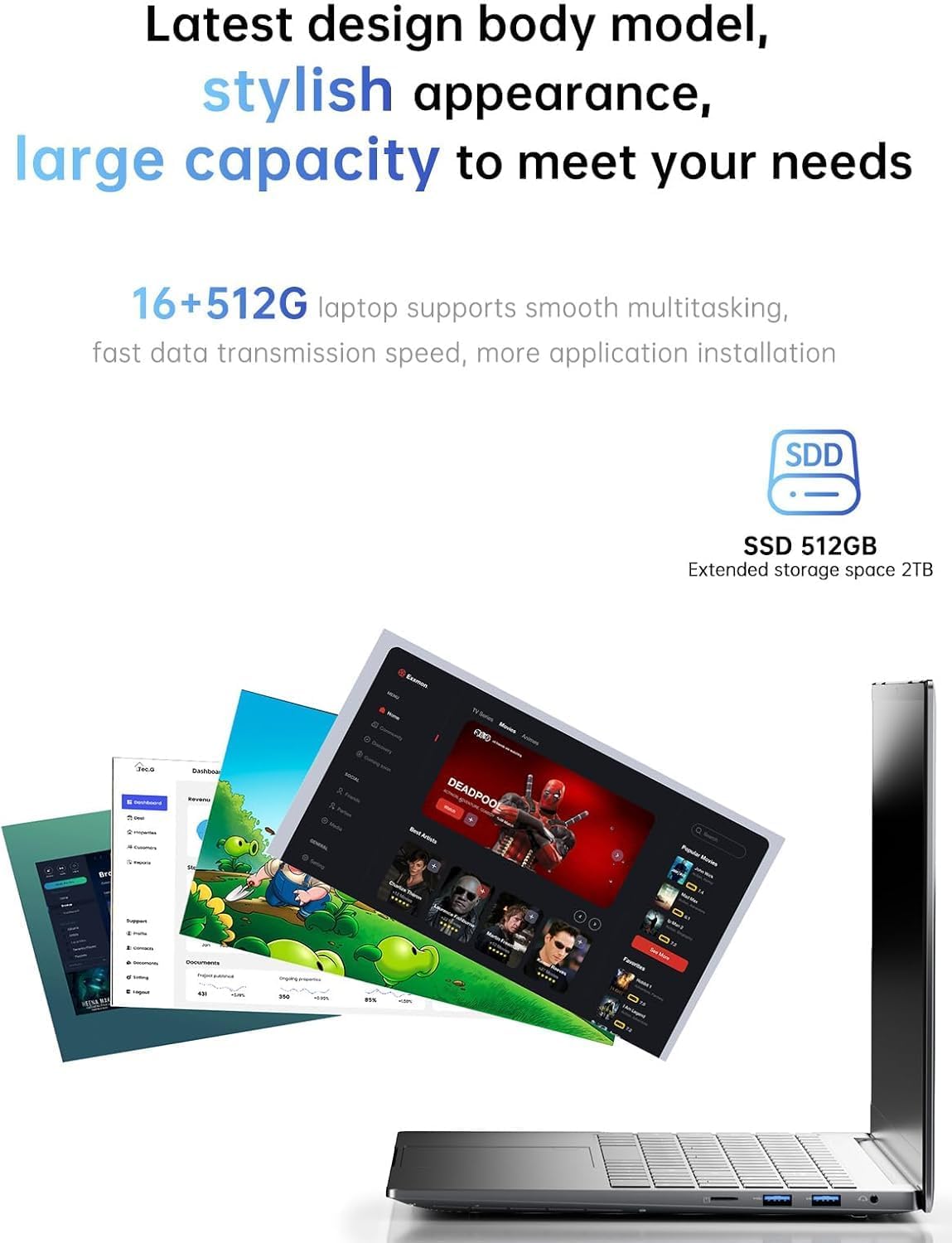 2026 Laptop with Windows 11, Intel Quad-Core Processor (up to 3.6GHZ)16GB DDR4 RAM 512GB SSD,15.6 Inch FHD IPS Display, Metal Body,5000mAh Battery,USB3.2,Portable Laptops Computer for Business Office