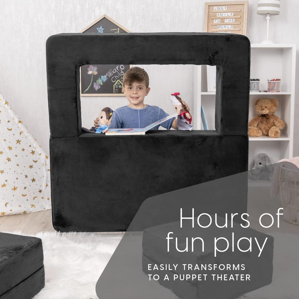 Milliard Kids Couch - Modular Kids Sofa for Toddler and Baby Playroom/Bedroom Furniture (Black) with Bonus Pillow