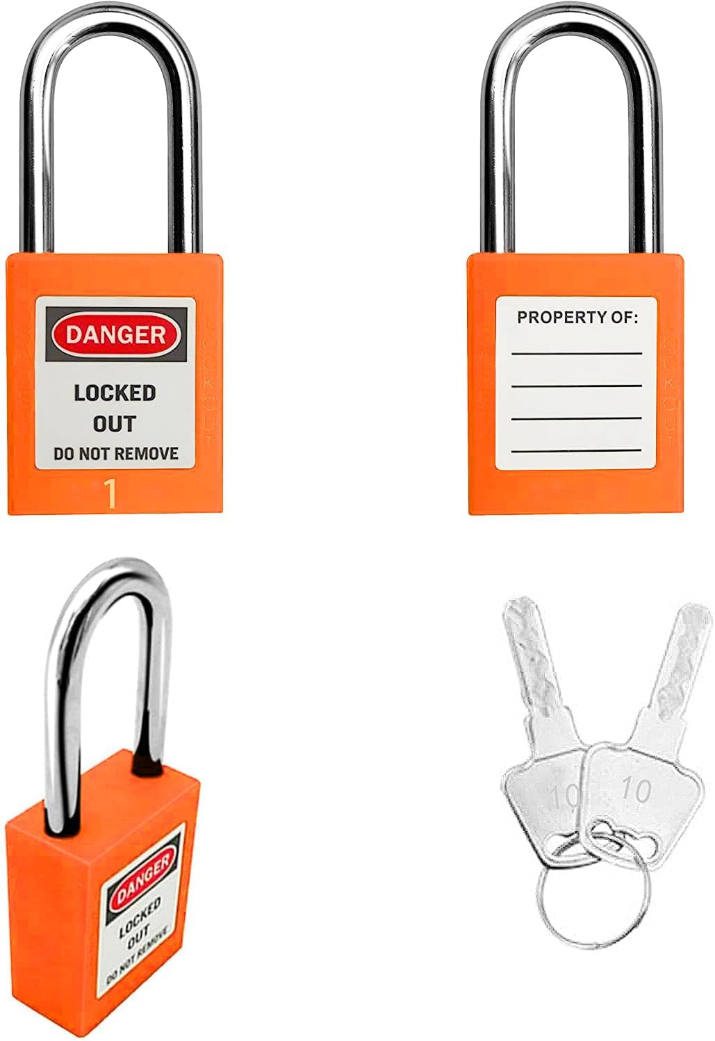 SAFBY 50 Keyed Different Lockout Tagout Locks with 50 Lock Out Tag Out Tags - Loto Safe Padlocks for Lock Out Tag Out Stations and Devices (1-50 Orange), SB30LC