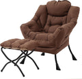 MBOOYOME Lazy Chair with Folding Ottoman, Modern Accent Armchair with Armrests and a Side Pocket & Foldable Footstool, Reading Chair for Living Room, Bedroom, Dorm & Office, Dark Brown