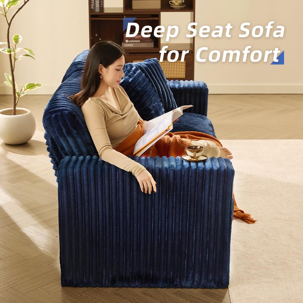 Cloud Couch Queen Sofa 80' 2-Seater Sofa(Not Boneless), Set of Modern Corduroy Loveseat with Deep Seats, High Backrest & Pocket Spring Cushions, Comfy Upholstered Couch for Living Room, Navy