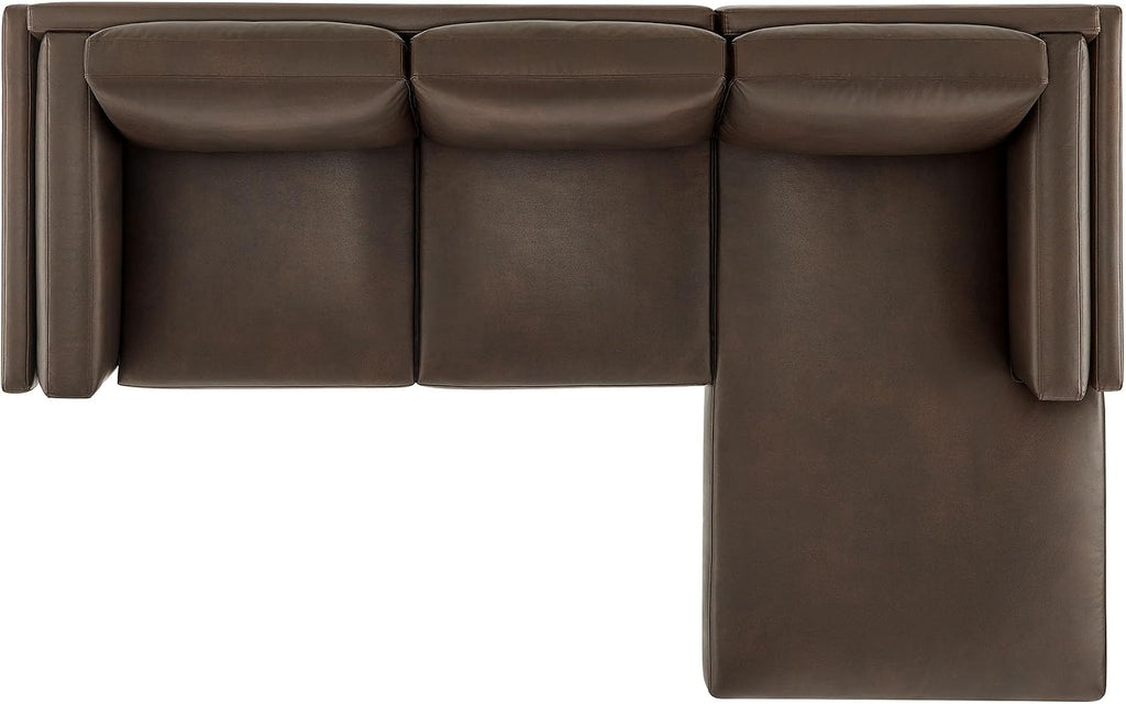 Modway Roscoe Right-Facing Sectional Sofa with Chaise in Espresso - 2-Piece Faux Leather Upholstered Deep Seat Couch, L Shaped Modular for Living Room or Lounge