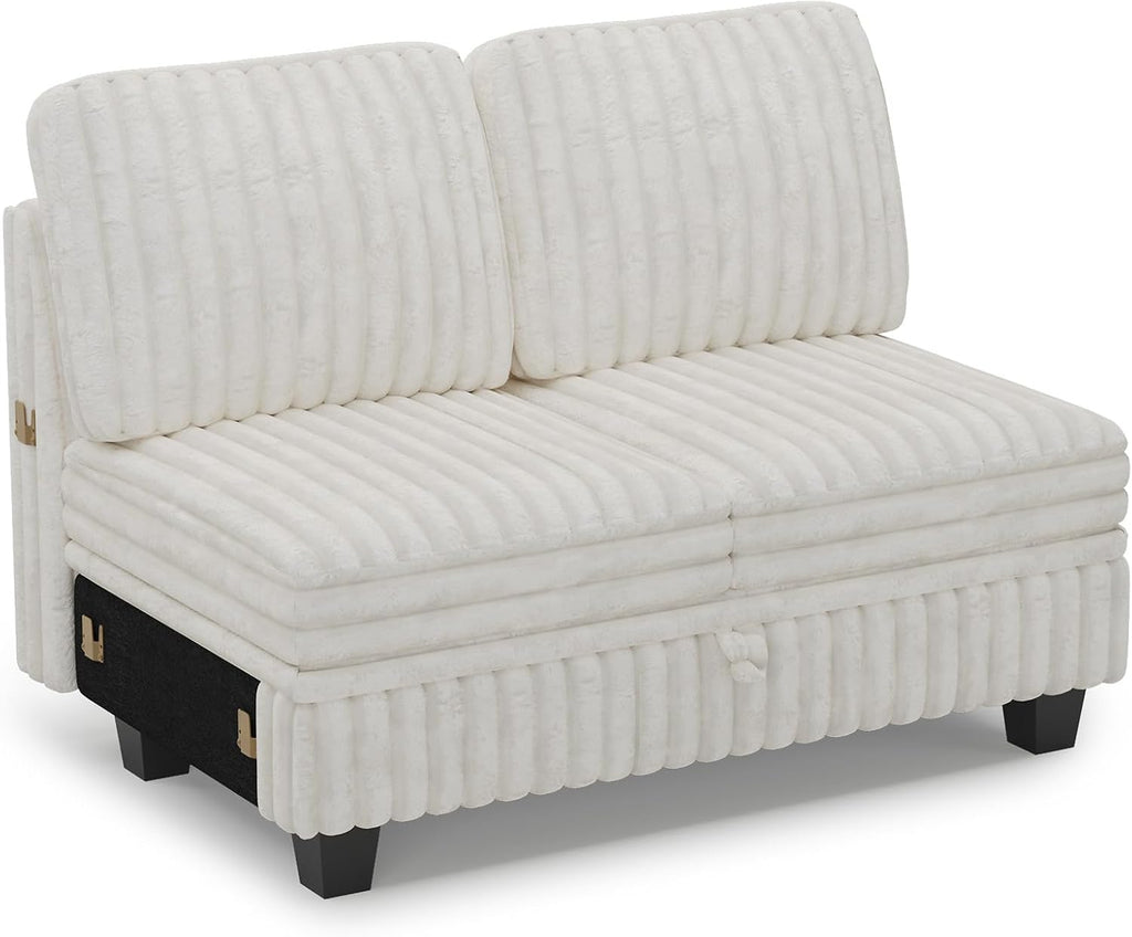 Belffin Corduroy Fabric Loveseat Module for Modular Sectional Couch for Living Room 2 Seater Modular with Storage Beige Couch