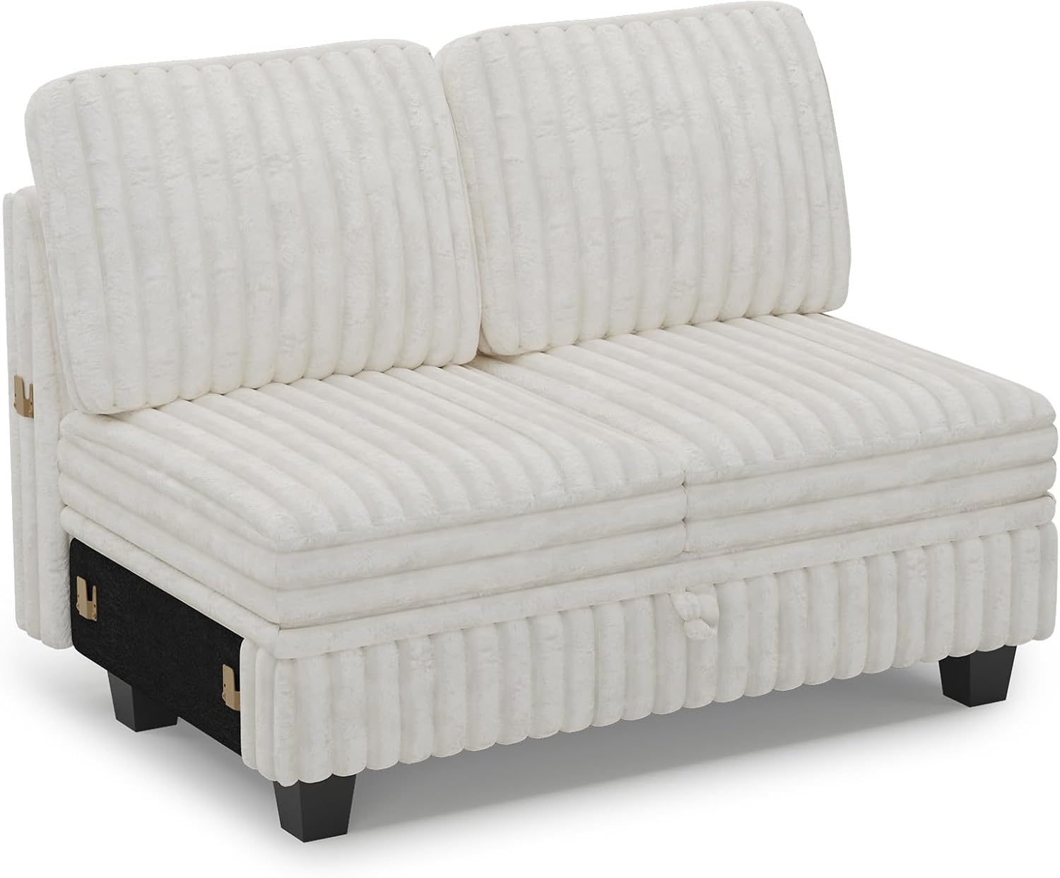 Belffin Corduroy Fabric Loveseat Module for Modular Sectional Couch for Living Room 2 Seater Modular with Storage Beige Couch