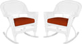 Jeco Rocker Wicker Chair with Red Cushion, Set of 2, White