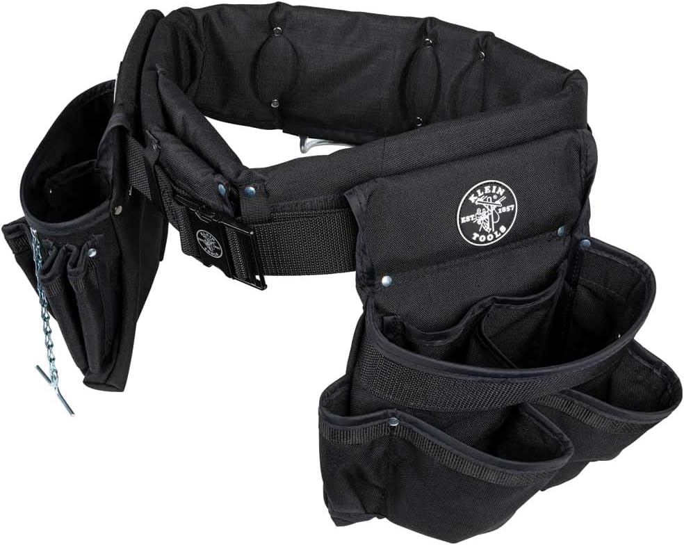Klein Tools 5710M Electrician's Powerline Padded Tool Belt and Tool Pouch Combo, Medium, 4-Piece