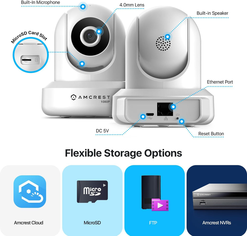 Amcrest Pack of 2, ProHD 1080P WiFi/Wireless IP Security Camera IP2M-841 Pan/Tilt, 2-Way Audio, Optional Cloud Recording, Full HD 1080P 2MP, Super Wide 90° Viewing Angle, Night Vision (White)