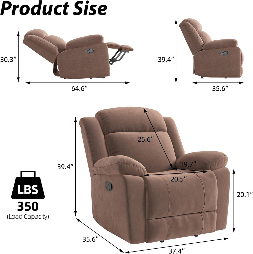 HAOMARKETS Rocker Recliner Chair Set of 2 for Adults, Manual Recliner Chair with Overstuffed Backrest and Armrests, Upholstered Rocking Reclining Sofa Chair for Living Room, Brown