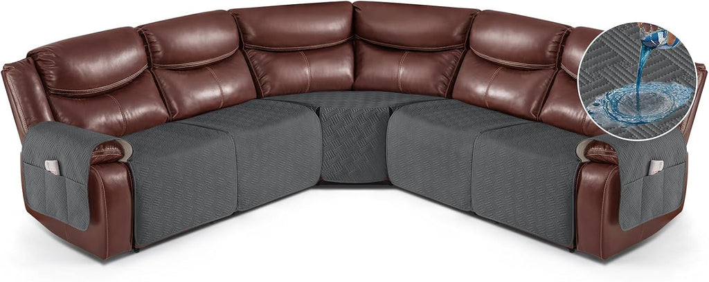 KinCam Waterproof Recliner Sectional Couch Covers, Oversized Reclining Sofa Covers for L Shape Couch, Non Slip Couch Cover for Sofa Washable Slipcover (5 Seat Recliner Cover, Charcoal Gray)