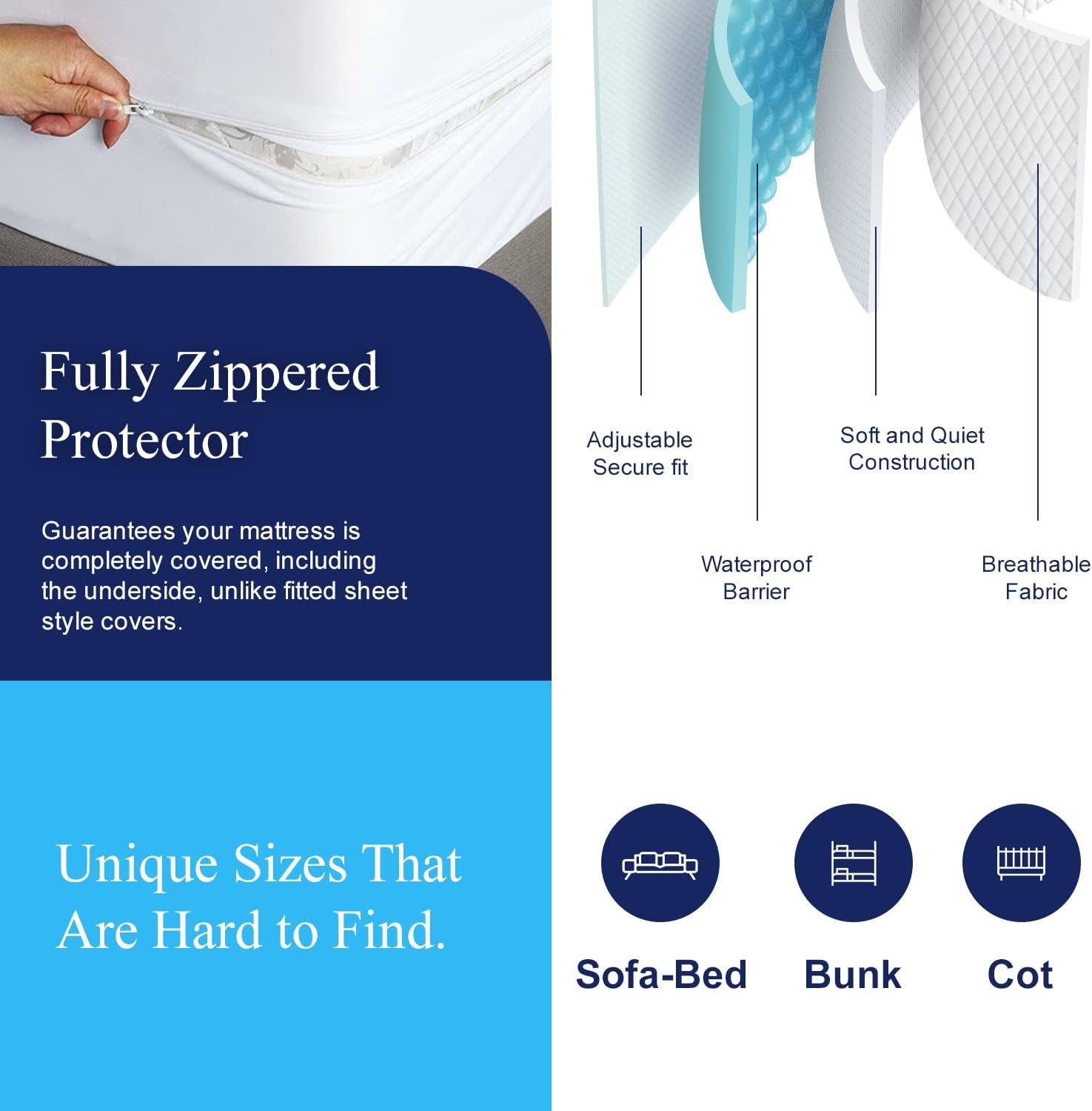 Allersoft| Queen Sleeper Sofa Mattress Cover with Secure Locking Zipper. Creates a Natural Seal On All Sides of Your Pull-Out Sofa Mattress from Liquids, Dust, Pet Dander, Pollen & More-4 Pack