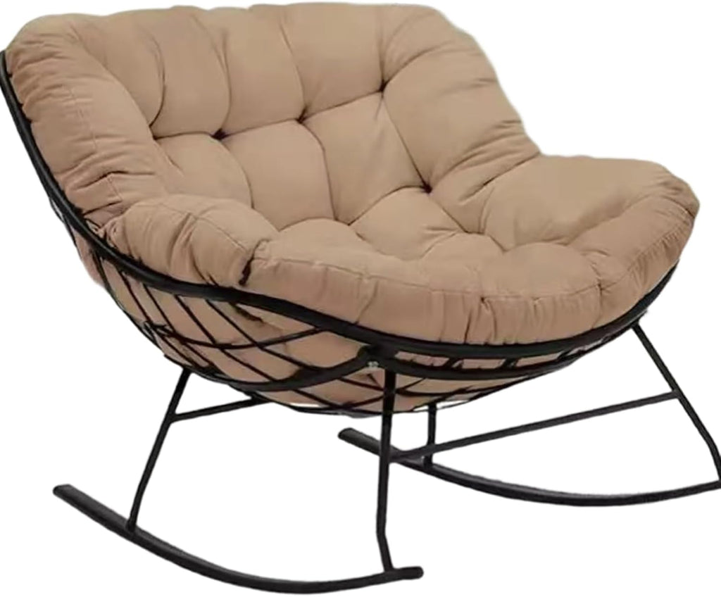 Outdoor Rocking Chair Cushion – Waterproof Wicker Egg Chair Replacement Pad, Thick Papasan Seat Cushion for Indoor & Outdoor Patio, Porch, Balcony, or Garden(Khaki)