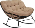 Outdoor Rocking Chair Cushion – Waterproof Wicker Egg Chair Replacement Pad, Thick Papasan Seat Cushion for Indoor & Outdoor Patio, Porch, Balcony, or Garden(Khaki)