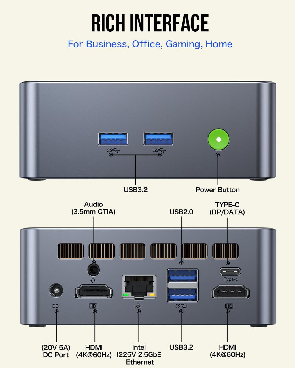 GMKtec Mini Desktop Computer, M3 Intel Core i5 12450H (8C/12T, up to 4.40GHz) Mini PC 16GB DDR4 (8GB*2) 512GB SSD, 2X HDMI 4K, 4X USB 3.2, USB-C, WiFi 6, BT 5.2, RJ45 2.5G Black