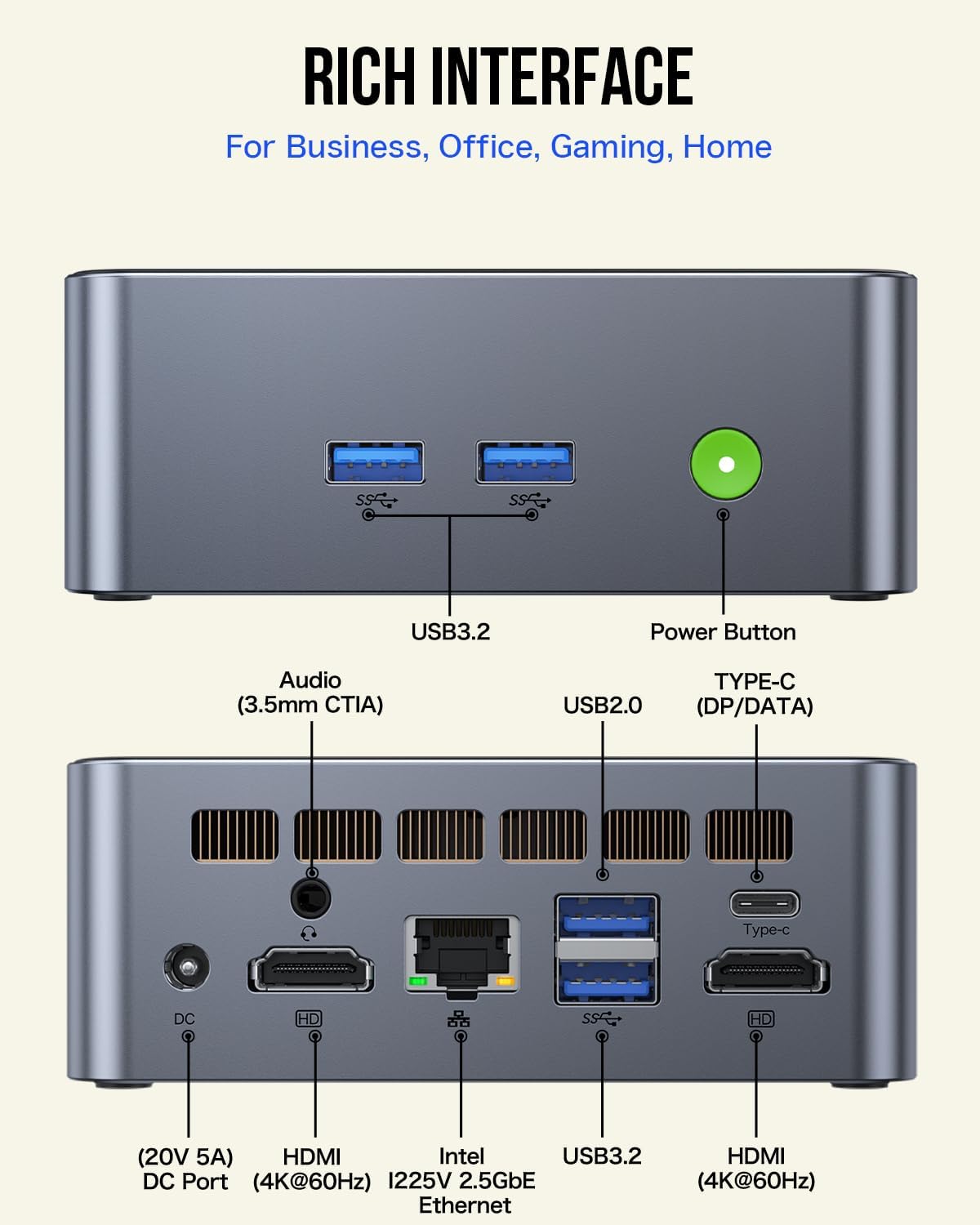 GMKtec Mini Desktop Computer, M3 Intel Core i5 12450H (8C/12T, up to 4.40GHz) Mini PC 16GB DDR4 (8GB*2) 512GB SSD, 2X HDMI 4K, 4X USB 3.2, USB-C, WiFi 6, BT 5.2, RJ45 2.5G Black