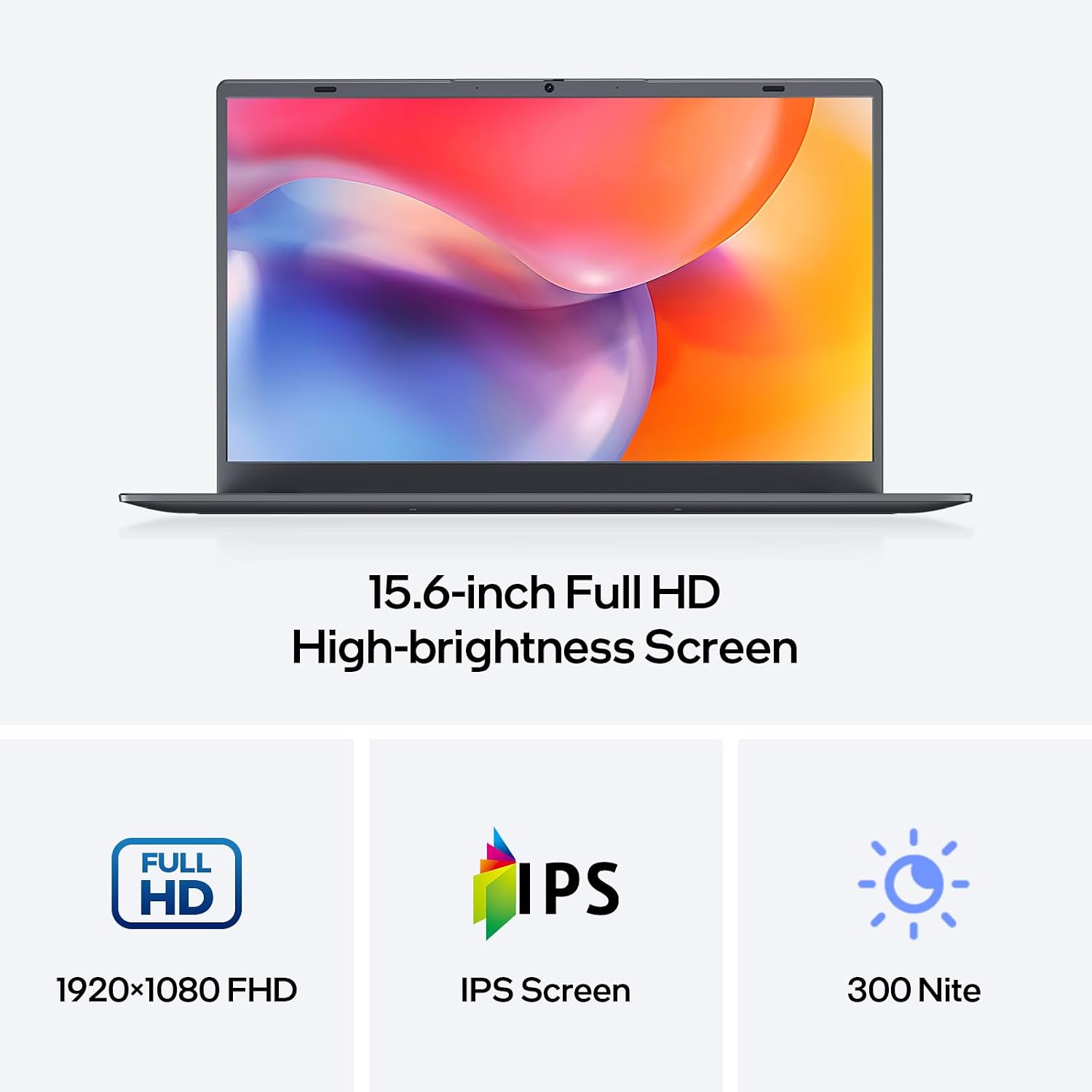 Laptop Computer, 12GB DDR5/1TB SSD, N95 Quad-Core, 15.6 inch 1920x1080 FHD Display, Dual Band WiFi, BT5.0, Fingerprint Unlock/Physical Camera Switch (Gray)