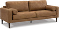 Signature Design by Ashley Telora Faux Leather Sofa, 2 Bolster Pillows, Loose Cushions, Faux Wood Finish Accent Legs, 85' W x 35' D x 35' H, Dark Brown
