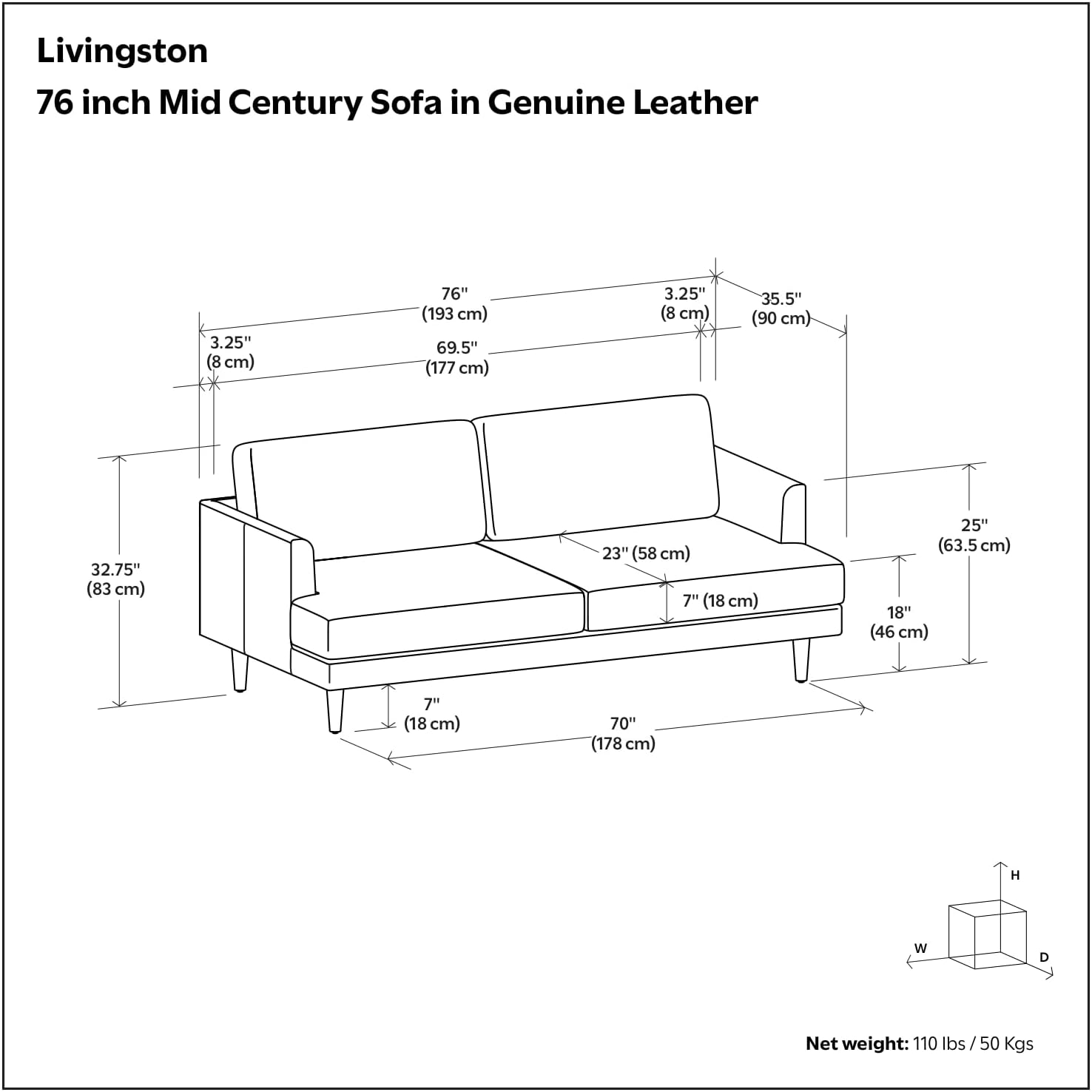 SIMPLIHOME Livingston Sofa - 76' Wide x 33' High Top Grain Genuine Leather Sofa in Caramel Brown, Mid-Century Modern Loveseat with Removable Feather-Wrapped Cushions and Solid Wood Frame
