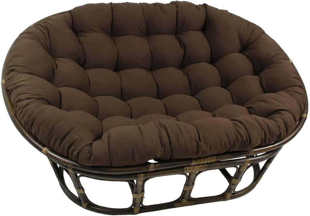Maykoosh Rattan Double Papasan Chair with Twill Cushion - Bohemian Style Seating Chocolate