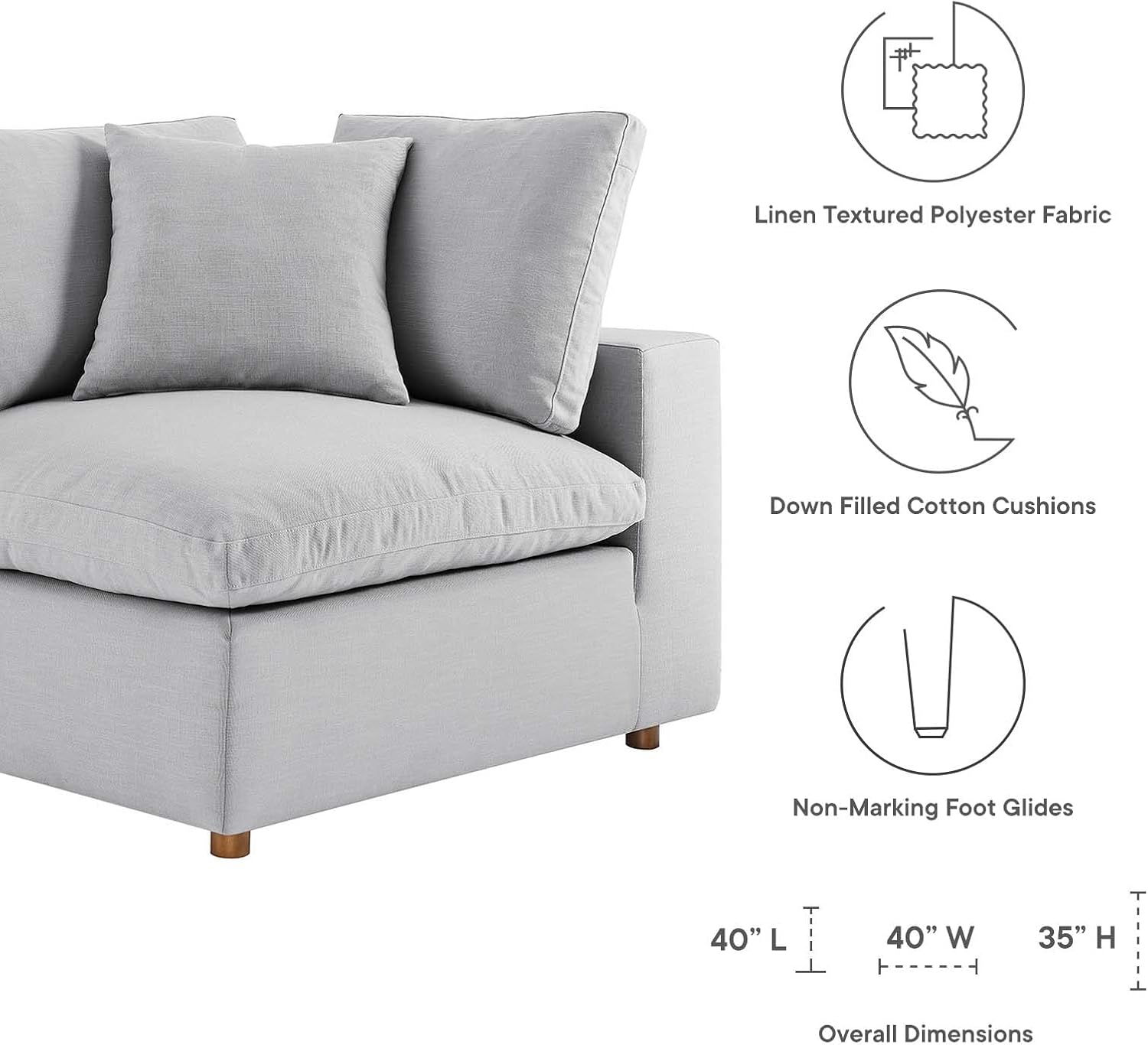 Modway Commix Down-Filled Overstuffed Upholstered 4-Piece Sectional Sofa