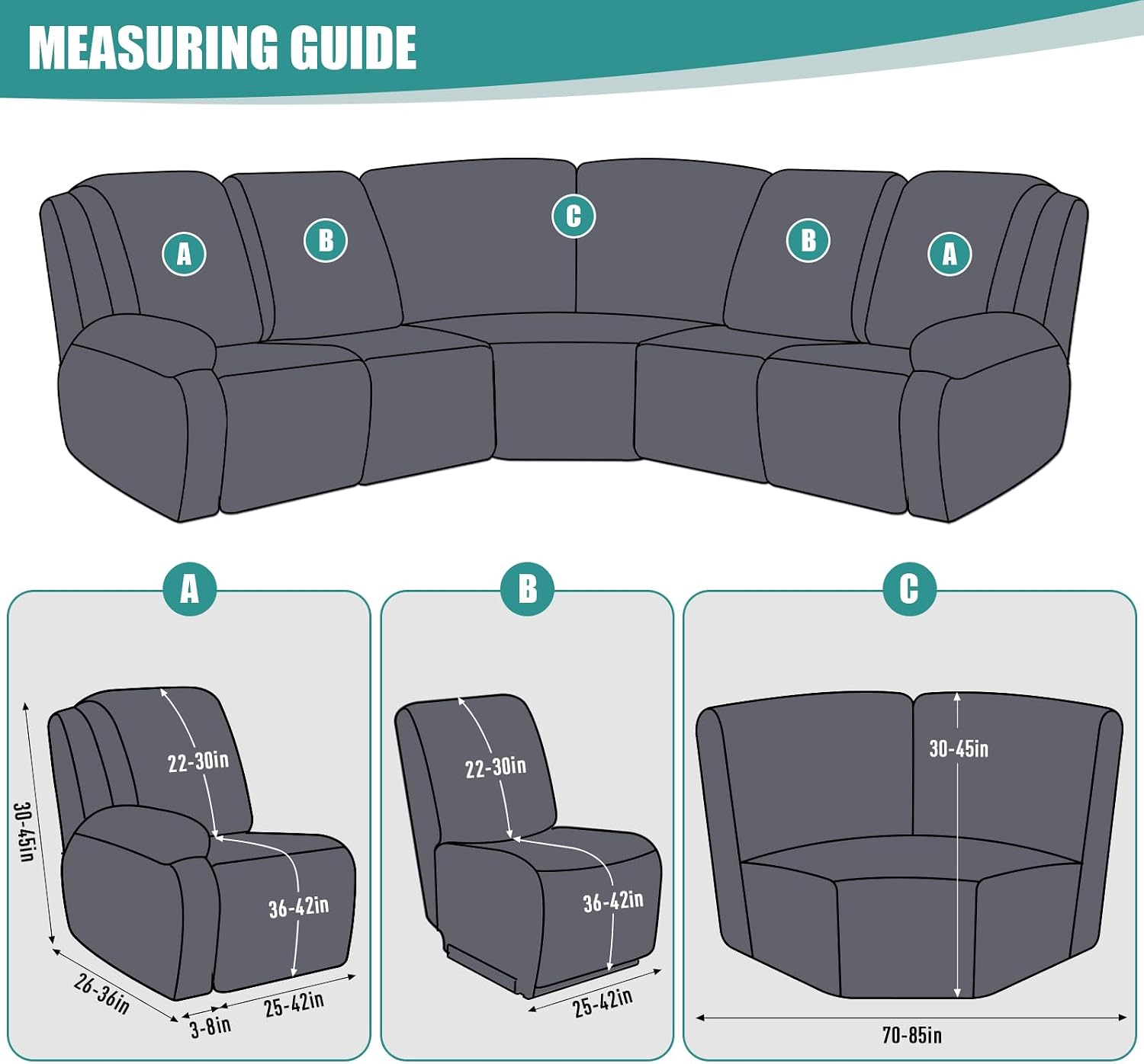 Ruaozz Sectional Sofa Covers Oversized L Shape 5 Seat Recliner Couch Covers - Washable Soft Extra Large Sectional Covers with Pockets (Chocolate)