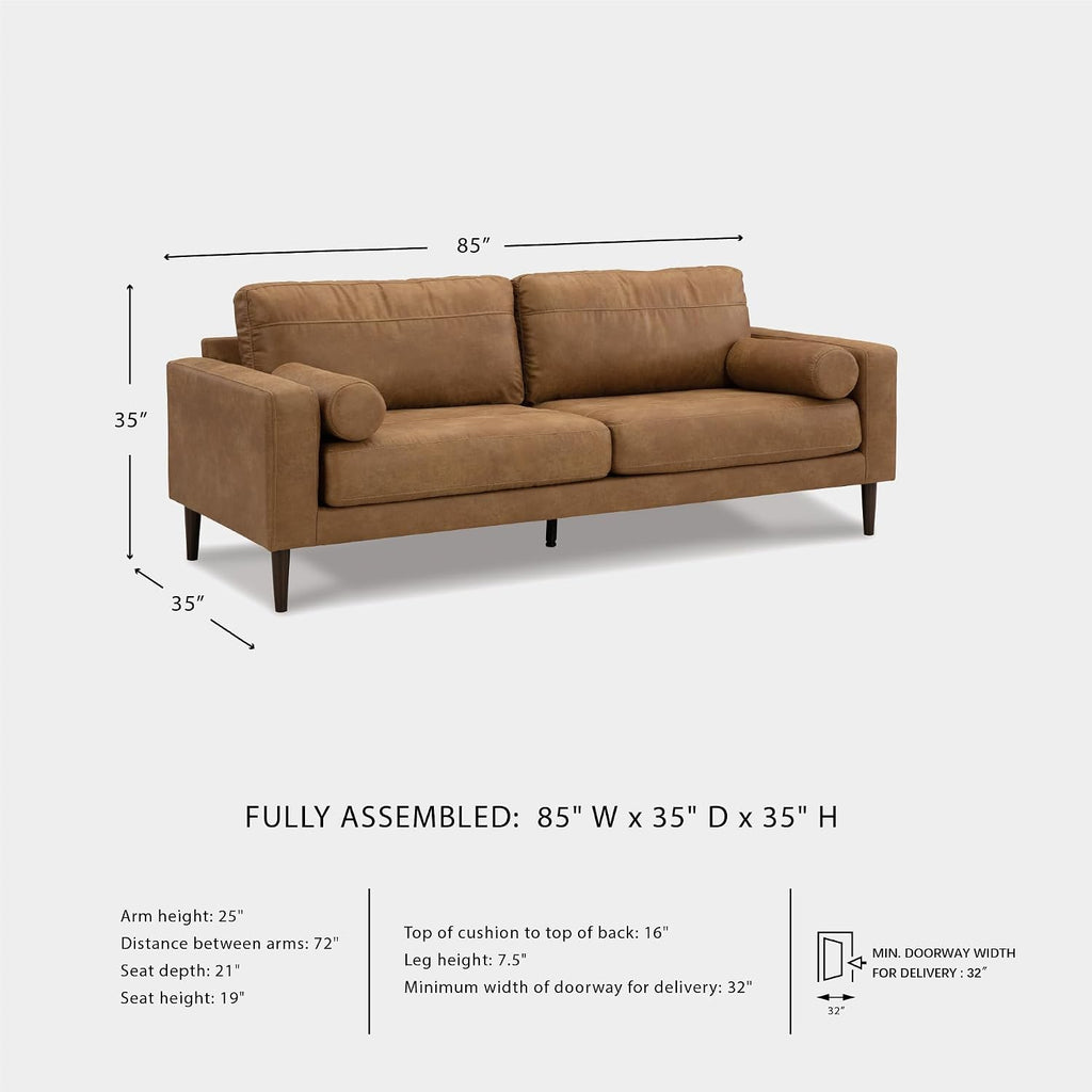Signature Design by Ashley Telora Faux Leather Sofa, 2 Bolster Pillows, Loose Cushions, Faux Wood Finish Accent Legs, 85' W x 35' D x 35' H, Dark Brown