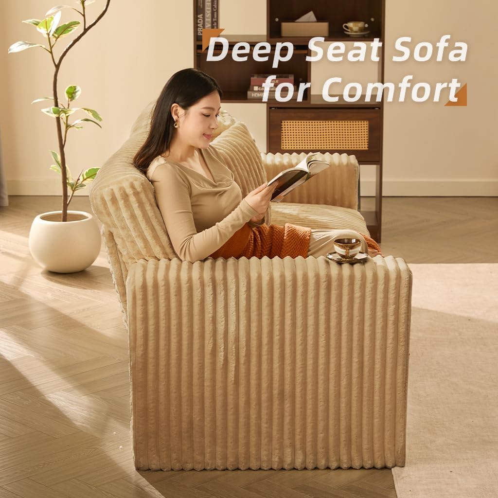 Cloud Couch Queen Sofa 80' 2-Seater Sofa(Not Boneless), Set of Modern Corduroy Loveseat with Deep Seats, High Backrest & Pocket Spring Cushions, Comfy Upholstered Couch for Living Room, Camel