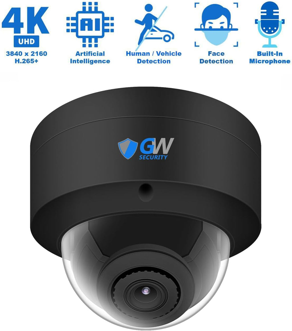 GW Security 64 Channel 12MP NVR UltraHD 4K Face/Human/Vehicle AI Detection Commercial Security Camera System with 64 x 8MP Waterproof Microphone 135° Wide Angle Outdoor Indoor PoE Dome Cameras (Black)