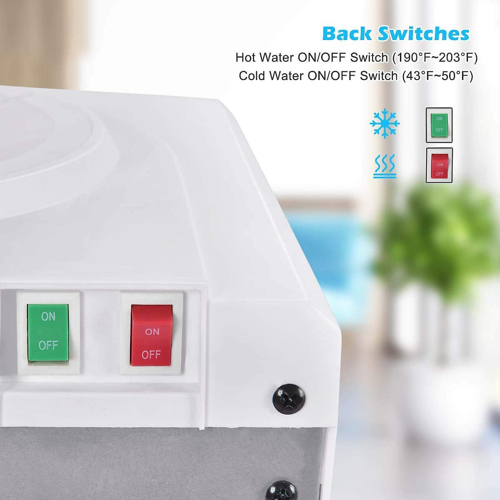 COSTWAY Water Cooler Dispenser for 3-5 Gallon Bottle, Top Loading Hot and Cold Water Dispenser with Storage Cabinet, Child Lock, Water Cooler with Compression Refrigeration Technology, White