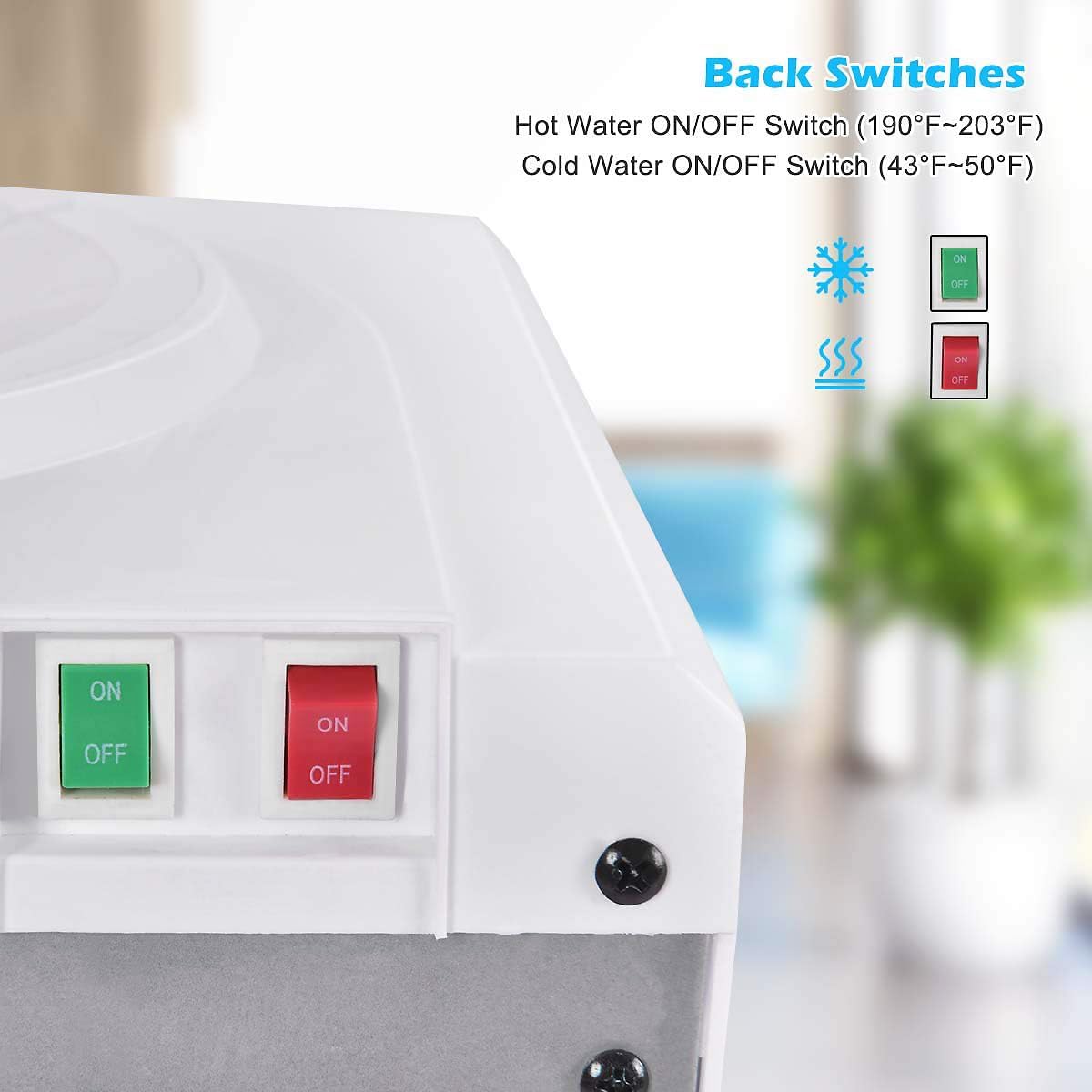 COSTWAY Water Cooler Dispenser for 3-5 Gallon Bottle, Top Loading Hot and Cold Water Dispenser with Storage Cabinet, Child Lock, Water Cooler with Compression Refrigeration Technology, White