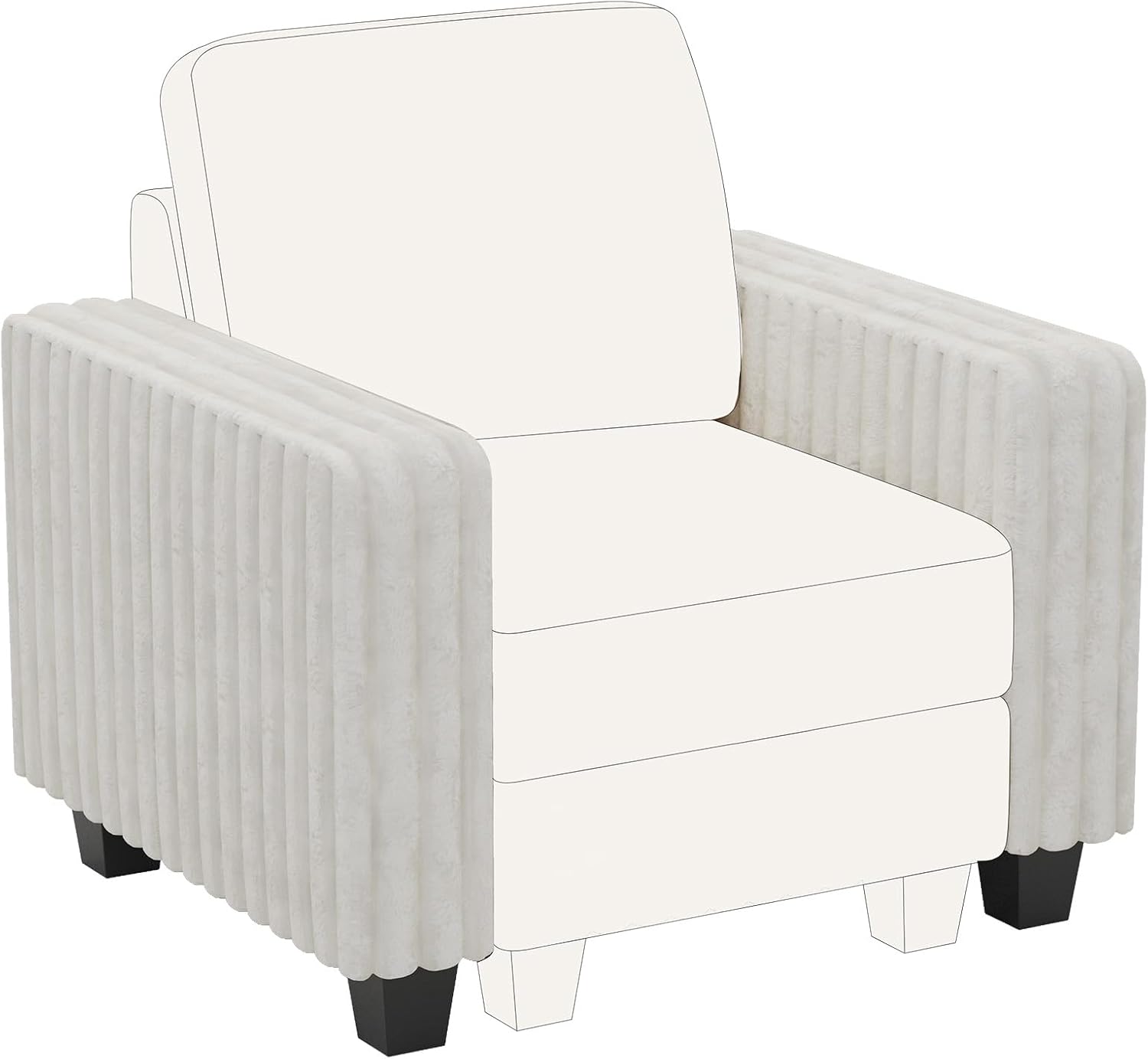 Belffin Plush Corduroy Modular Sectional Sofa Armrest Part Module for Sectional Sleeper Sofa with Pull Out Bed (Set of 2) Beige Couch