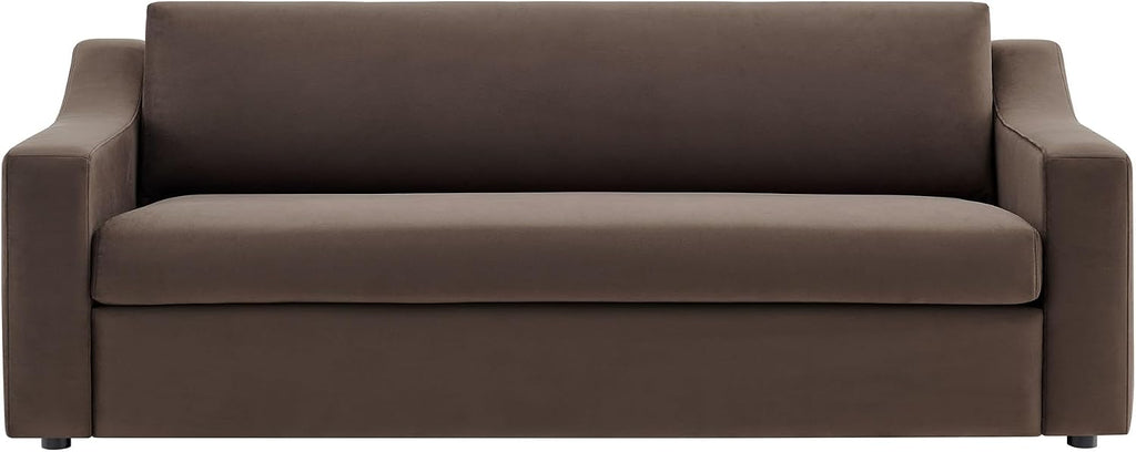 Modway Liora 87 Inch Stain-Resistant Performance Velvet Sofa in Chocolate Brown - 3 Seater Upholstered Sofa Couch for Living Room Seating - Comfy Deep Seat Sofa with Scoop Arms