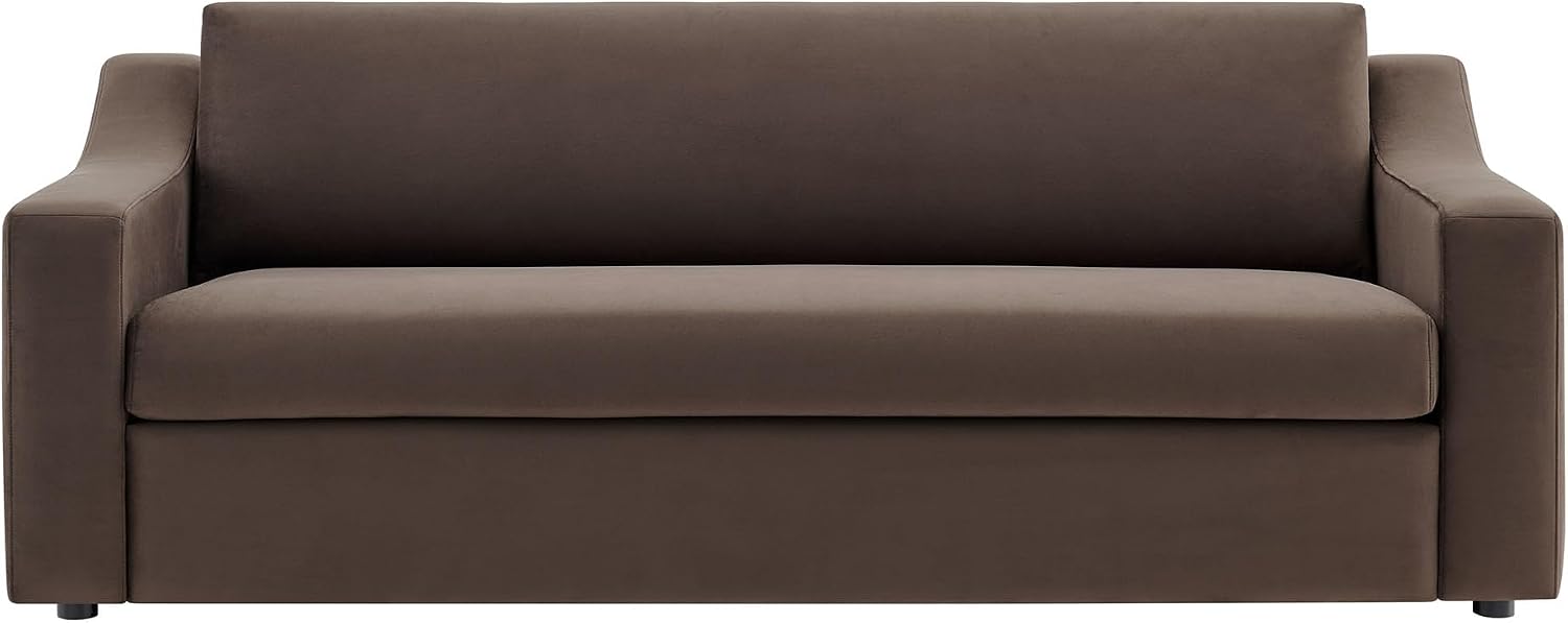 Modway Liora 87 Inch Stain-Resistant Performance Velvet Sofa in Chocolate Brown - 3 Seater Upholstered Sofa Couch for Living Room Seating - Comfy Deep Seat Sofa with Scoop Arms
