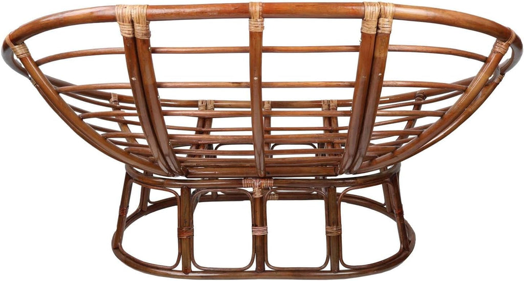 Maykoosh Rattan Double Papasan Chair with Twill Cushion - Bohemian Style Seating Burgundy