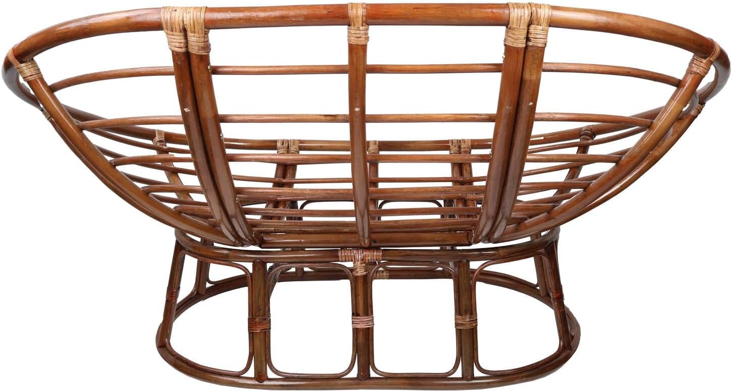 Maykoosh Rattan Double Papasan Chair with Twill Cushion - Bohemian Style Seating Burgundy