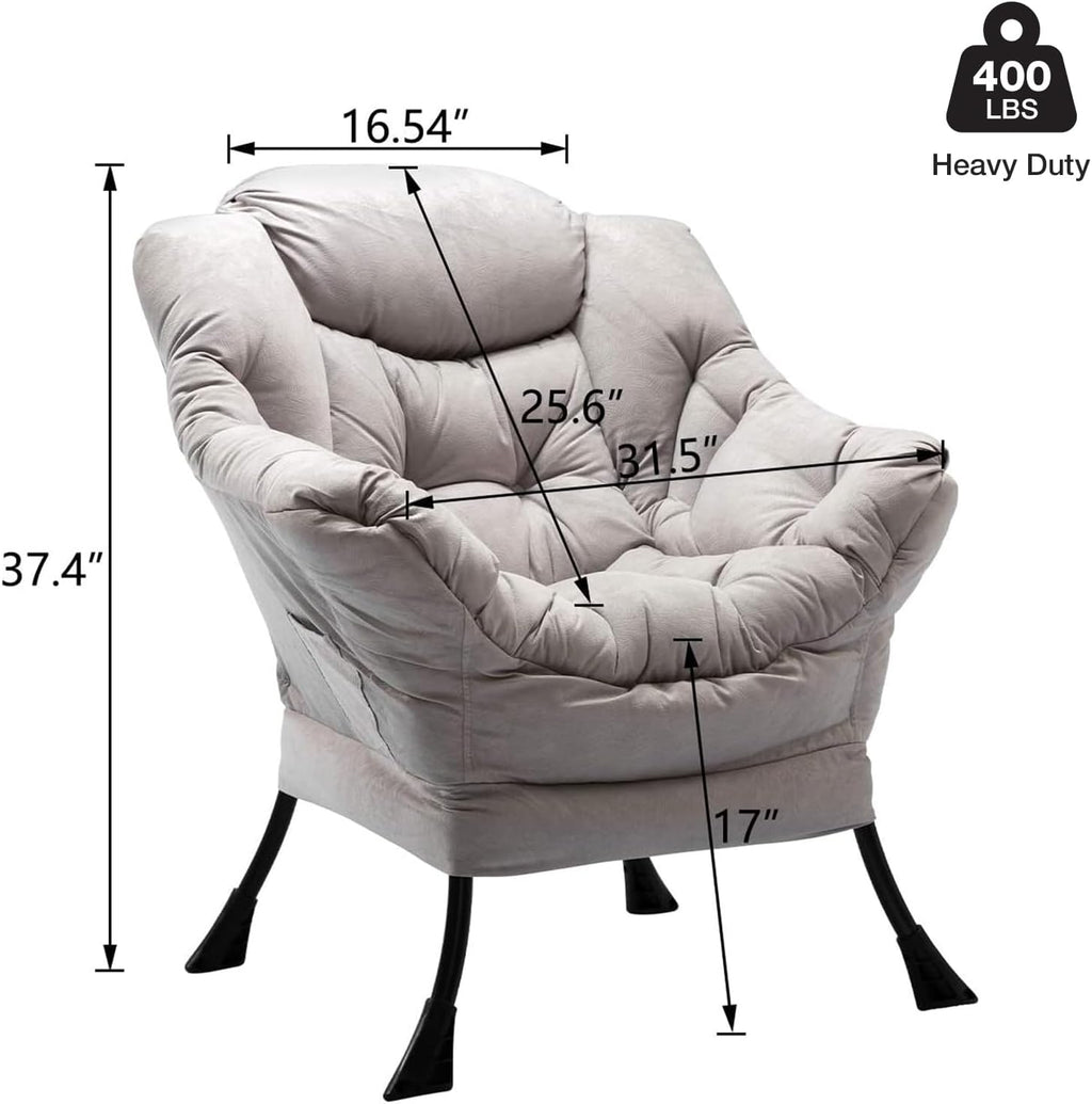 HollyHOME Lazy Chair with Armrest and Side Pocket, Comfy Accent Lounge Chair,Leisure Sofa Armchair for Living Room, Bedroom, Dorm, or Small Spaces, Oversized Reading Sofa Chair,Textured Grey