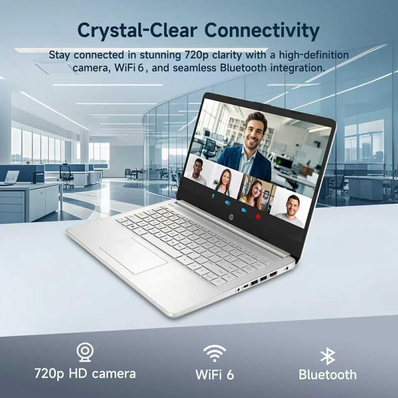 HP 14 Laptop, Quad-Core (Beat i3) 4GB RAM 256GB Storage(128GB UFS + 128GB SD Card) 1-Year Office 365 Copilot AI Computer for Student Study Back to School Win11 w/GM Accessory