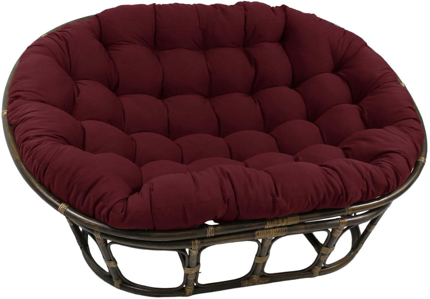 Maykoosh Rattan Double Papasan Chair with Twill Cushion - Bohemian Style Seating Burgundy