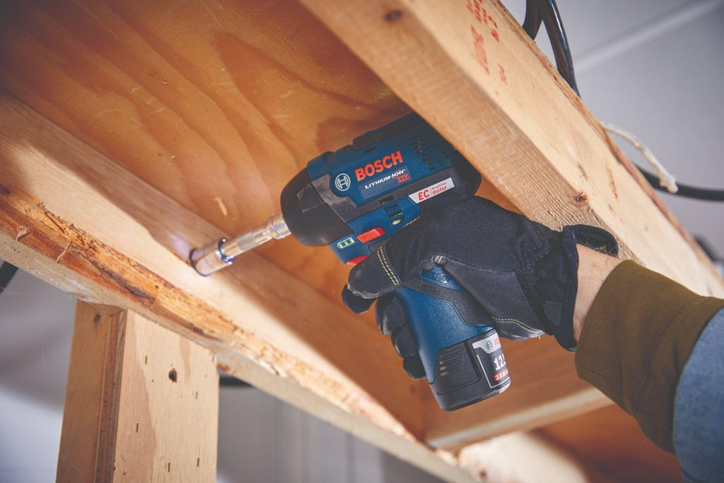 Bosch PS82-02 12V Max EC Brushless 3/8 In. Impact Wrench Kit - Compact, Lightweight, 85 Ft.-Lbs. Max Torque, Two Speed Settings, LED Light Ring, Includes Batteries, Charger, Belt Clip, Carrying Bag