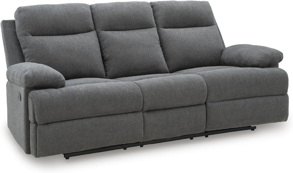 Signature Design by Ashley Yarrow Lane Classic Chenille Manual Pull Tab Reclining Sofa with Drop Down Table and USB Charging, Gray