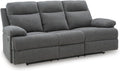 Signature Design by Ashley Yarrow Lane Classic Chenille Manual Pull Tab Reclining Sofa with Drop Down Table and USB Charging, Gray